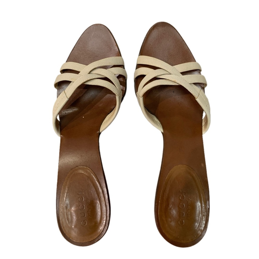 Vintage Gucci Cream and Brown Strappy Heels - Picture 6 of 9